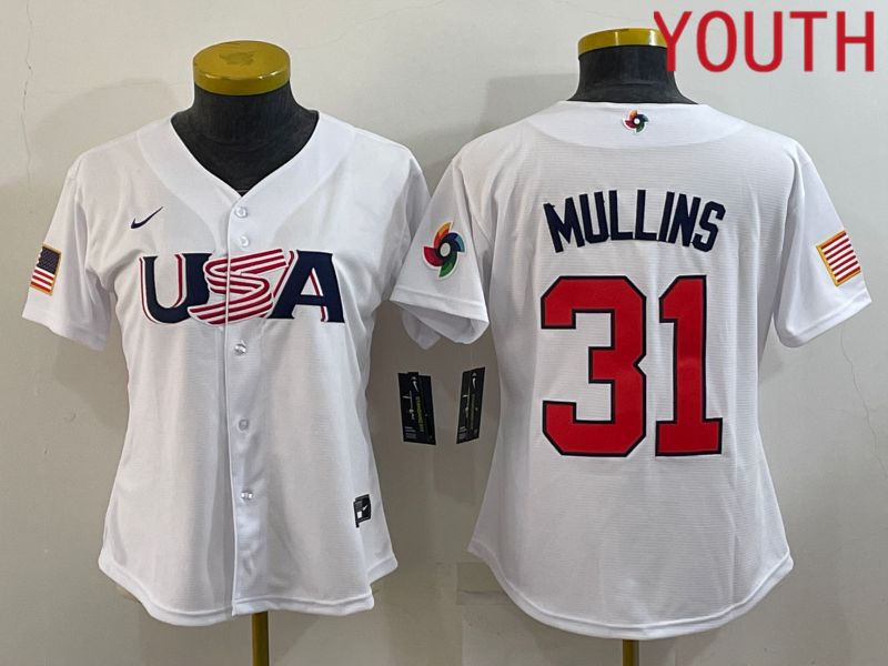 Youth 2023 World Cub USA #31 Mullins White MLB Jersey8